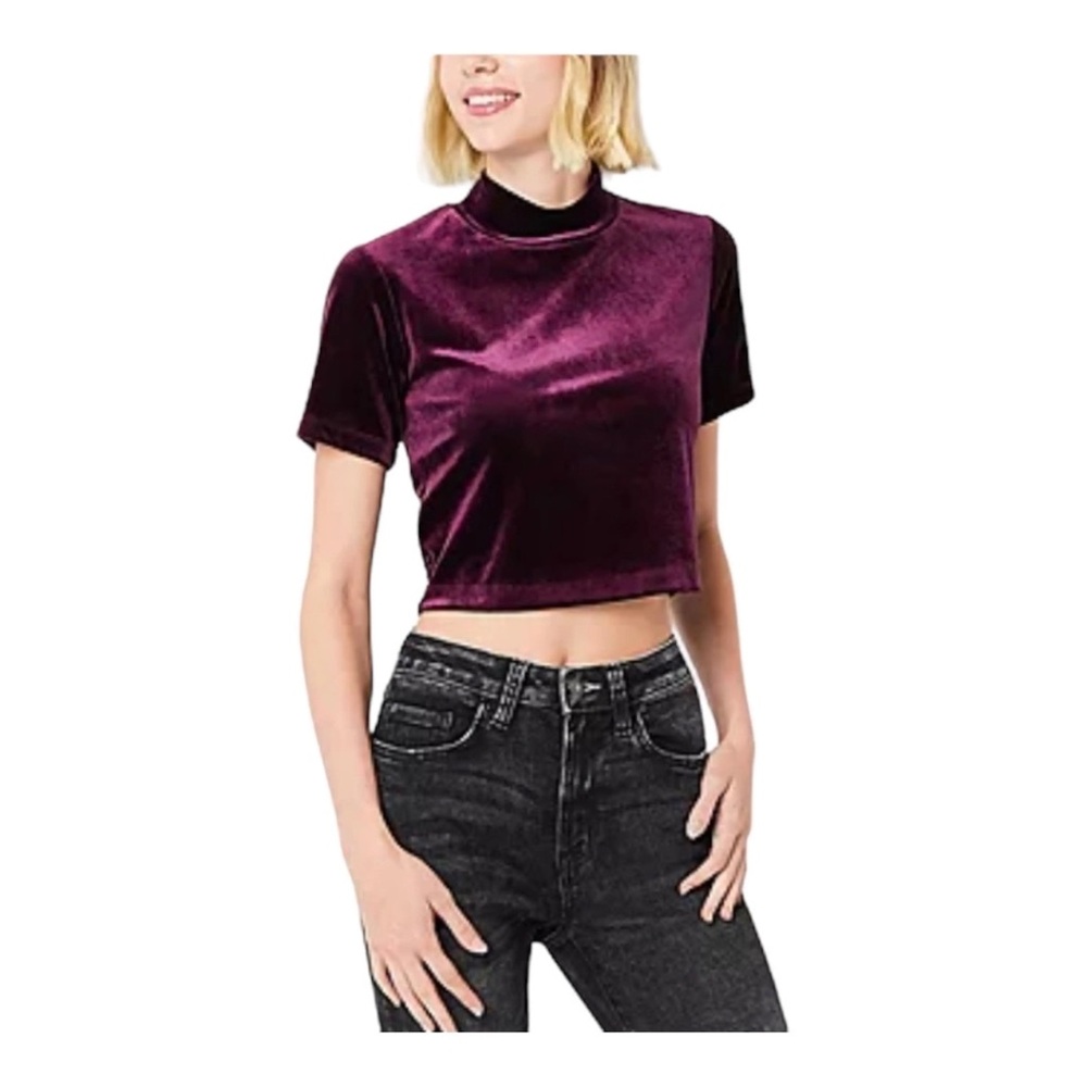 3/$30 NWT Arizona Jean Co. Purple Crushed Velvet Fitted Crop Top size Medium